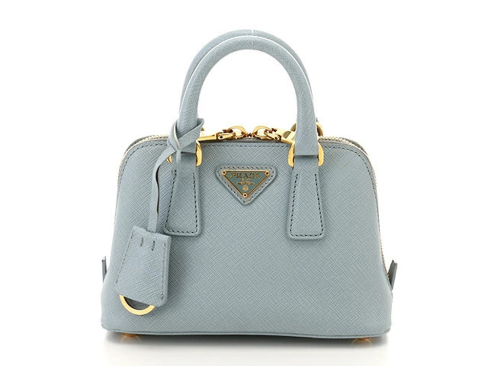 Prada Shoulder Bag Embossed Leather Blue